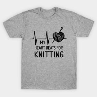 My Heart Beats For Knitting. Funny Knitting T-Shirt